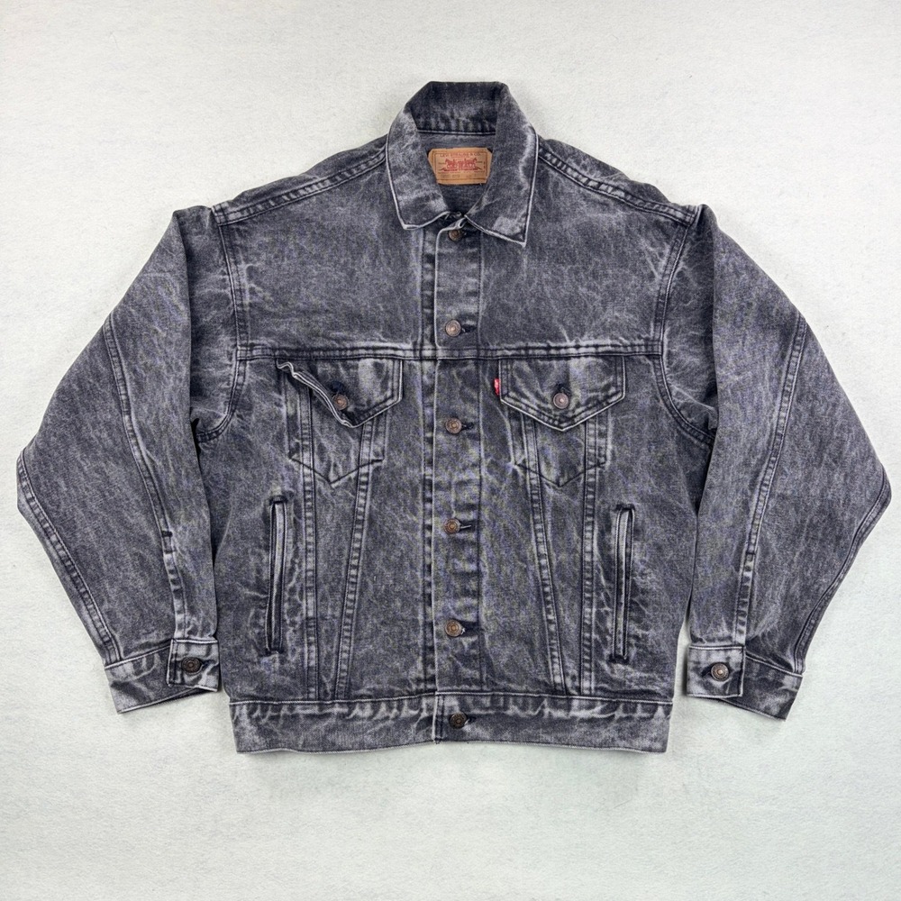 Vintage 80s Levis 70507 0253 Black Denim Trucker Jacket Mens Small USA Made